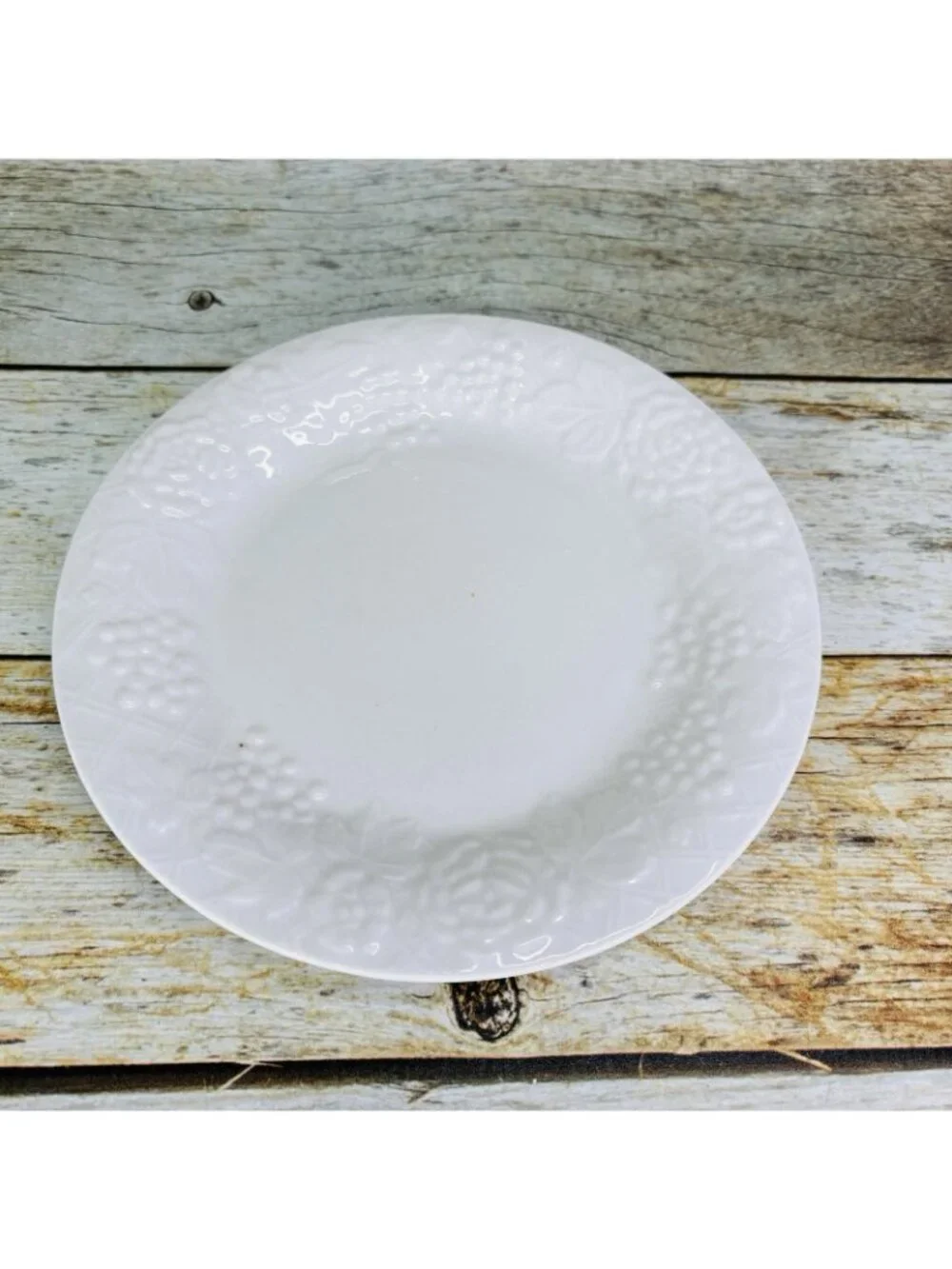 Gibson FOUR SEASONS White Embossed Fruit Floral Trellis Rim Salad Plates Set 4